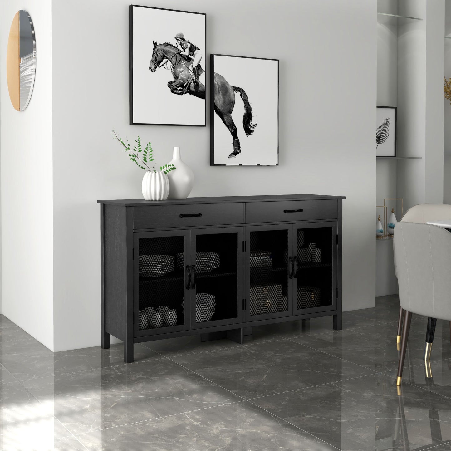 Lage Opbergkast – Dressoir – Tv-Meubel – Sideboard – Kast – Industrieel Design – Verstelbare Plank – Melamine Spaanplaat Zwart