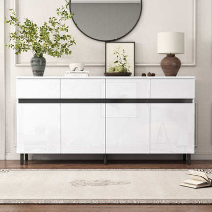 Moderne Kast – Opbergkast – Ladekast – Hoogglans Kast – Dressoir – Wit Hoogglans – 4 Ruime Lades – Verstelbare Planken