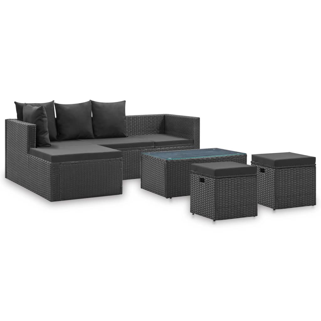 Loungebank – Loungeset – Hoekbank – Bank – Tuinbank – Grijs – 4-delig – Weerbestendig PE-rattan – Verstelbare Hoek