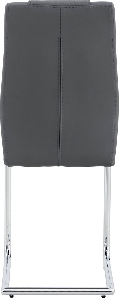 Eetkamerstoel Set van 4 - Grijs - Met Ruitpatroon op de Rugleuning - Verchroomd Metalen Frame - Belastbaar tot 150 kg - Kunstlederen Bekleding