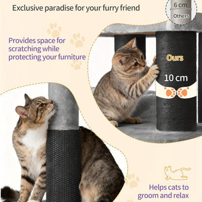 Krabpaal – Kattenboom – Kattenmeubel – Kattentoren – Krabmeubel – 163 cm Hoog – 10 cm Dikke Sisalpalen Voor Grote Katten – Twee Kattenholletjes Met Ruim Platform