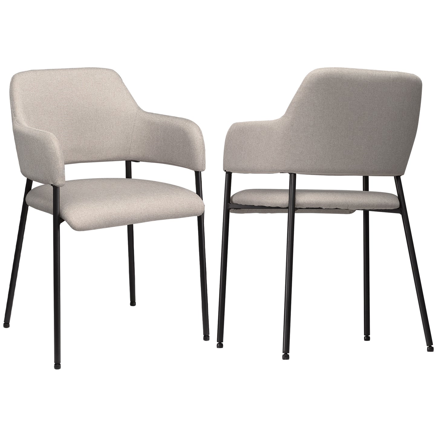Eetkamerstoelen – Stoel – Kuipstoel – Keukenstoel – Zithoekstoel – Linnen Look Bekleding – Stalen Frame – Set Van 2 – Beige – Ergonomische Rugleuning – Antislip Voetdoppen