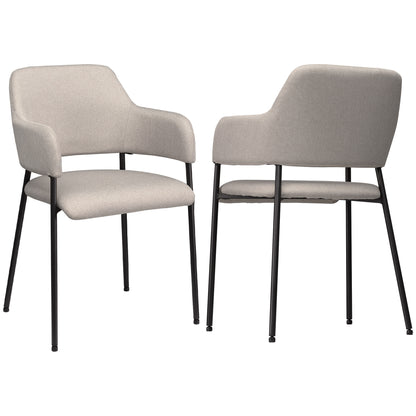 Eetkamerstoelen – Stoel – Kuipstoel – Keukenstoel – Zithoekstoel – Linnen Look Bekleding – Stalen Frame – Set Van 2 – Beige – Ergonomische Rugleuning – Antislip Voetdoppen
