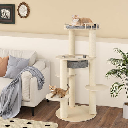 Krabpaal – Krabmeubel – Kattenboom – Krabton – Kattenhuis – Hout en Sisal – 150 cm Hoog – Met Hangmat