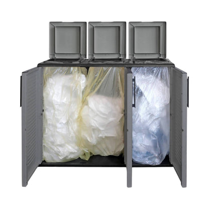 Arko Trash Can, Waste Bin, Sorting Bin with 3 Doors, 100% Made in Italy, 102x37x84 cm, Gray and Black, Striped Finish