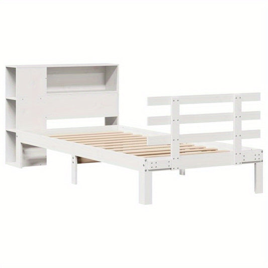 Massief Houten Bed – Houten Bedframe – Eenpersoonsbed – Slaapbed – Praktisch Bed – Wit 90x200 cm – Stevig & Verwijderbaar Hoofdbord