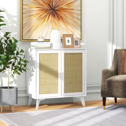 Dressoir – Buffet – Opbergkast – Ladekast – Sideboard – Wit met Rattan Front – Verstelbare Planken – Anti-Kantel Beveiliging