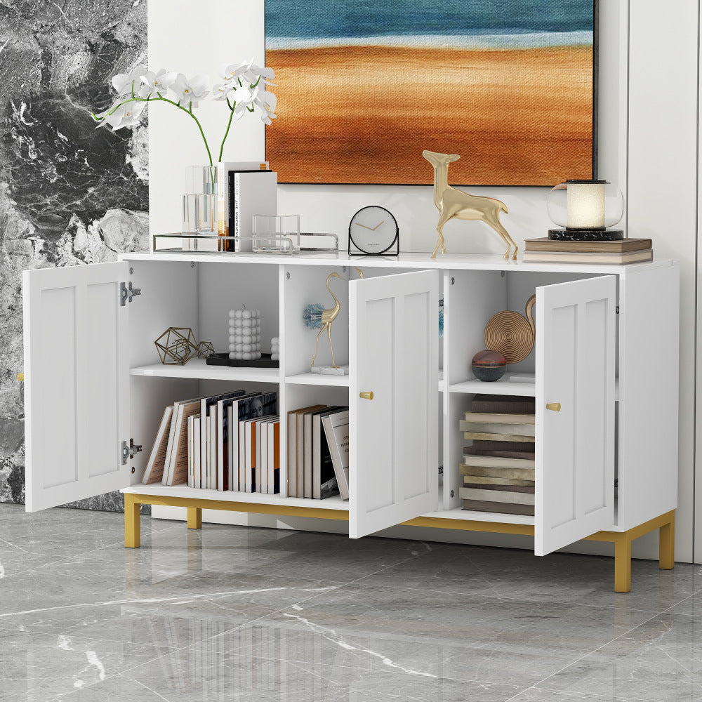 Dressoir – Opbergkast – Buffetkast – Ladekast – Kast – Wit – Marmeren Blad – 3 Deuren – Makkelijk Schoon Te Maken