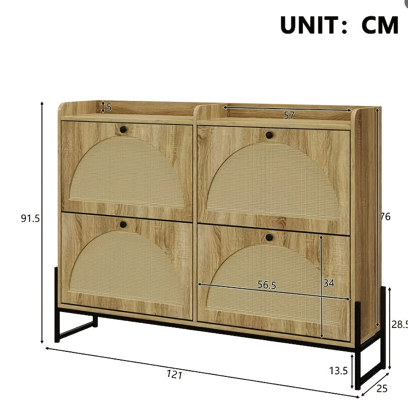 Schoenenkast – Schoenenrek – Schoenenopberger – Hal Organizer – Opbergkast – Bamboe Materiaal – Vrijstaand Met 4 Deuren – Duurzaam & Ruimtebesparend