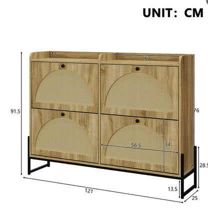 Schoenenkast – Schoenenrek – Schoenenopberger – Hal Organizer – Opbergkast – Bamboe Materiaal – Vrijstaand Met 4 Deuren – Duurzaam & Ruimtebesparend