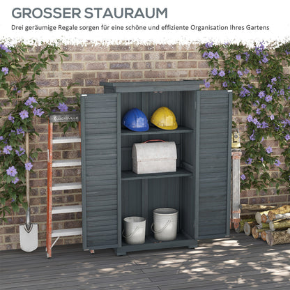 Tuinkast Houten Tuinkast Opbergkast Tuinhuisje Tuinopslag – Grijs – Massief Grenenhout – 3 Ruime Planken – Ventilerende Lattendeuren
