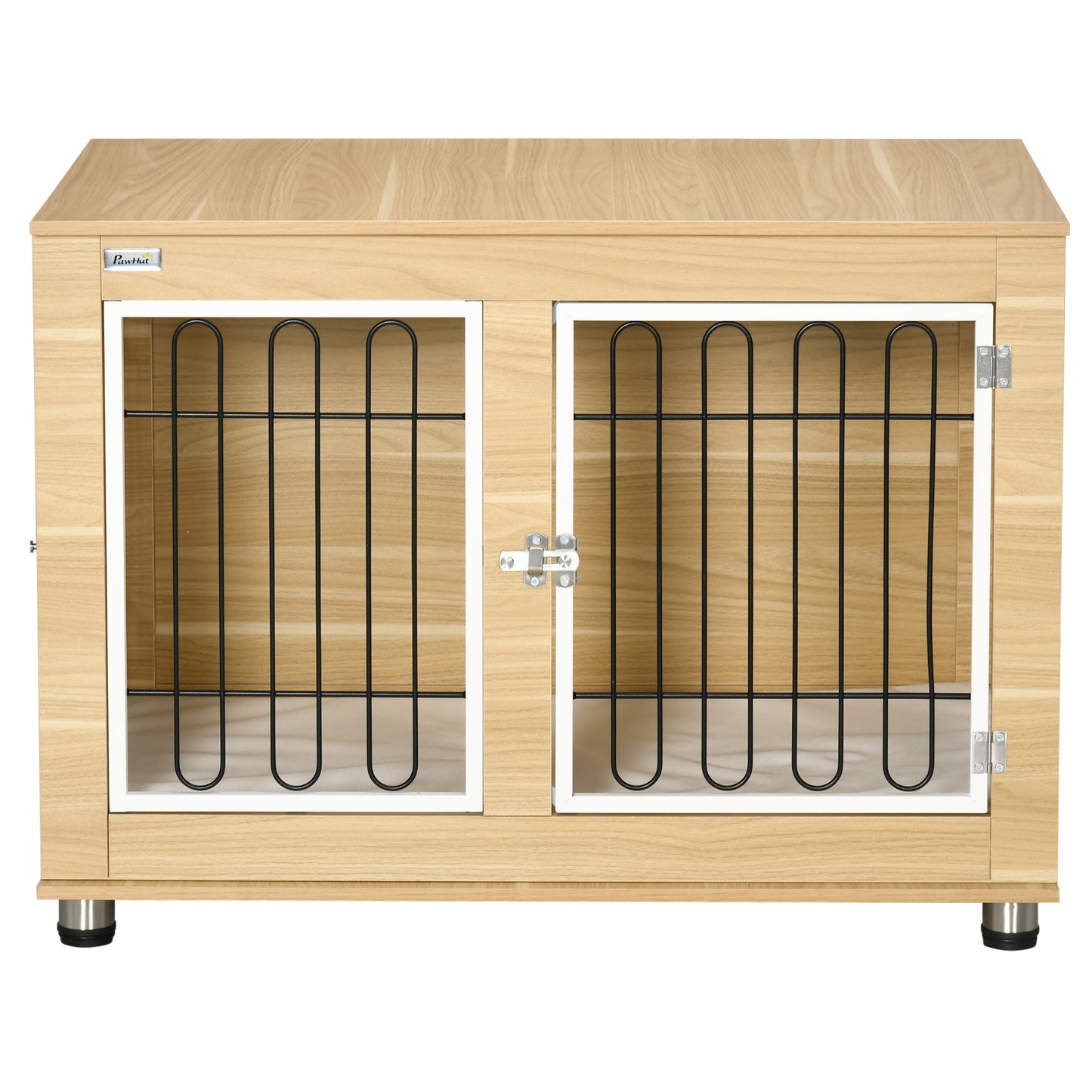 Hondenbench – Hondenkooi – Hondenkist – Reismand – Bench Voor Medium Honden – Wasbaar Kussen – 2 Deuren Met Slot – 90x58x65 cm – Natuurlijk Houtdesign