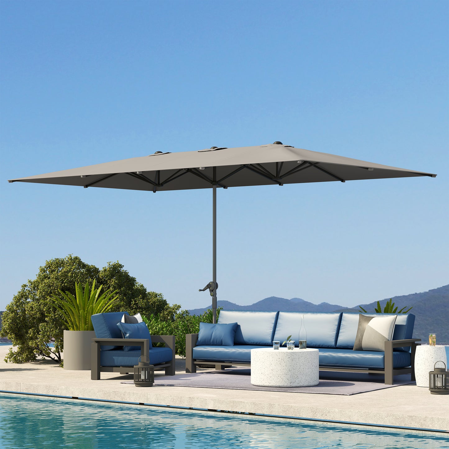 Buitendorpel – Terrasparasol – Dubbele Parasol – Tuinparasol – Balkonparasol – Groot formaat 451 x 264 cm – UV-bestendig 200 g/m² polyester