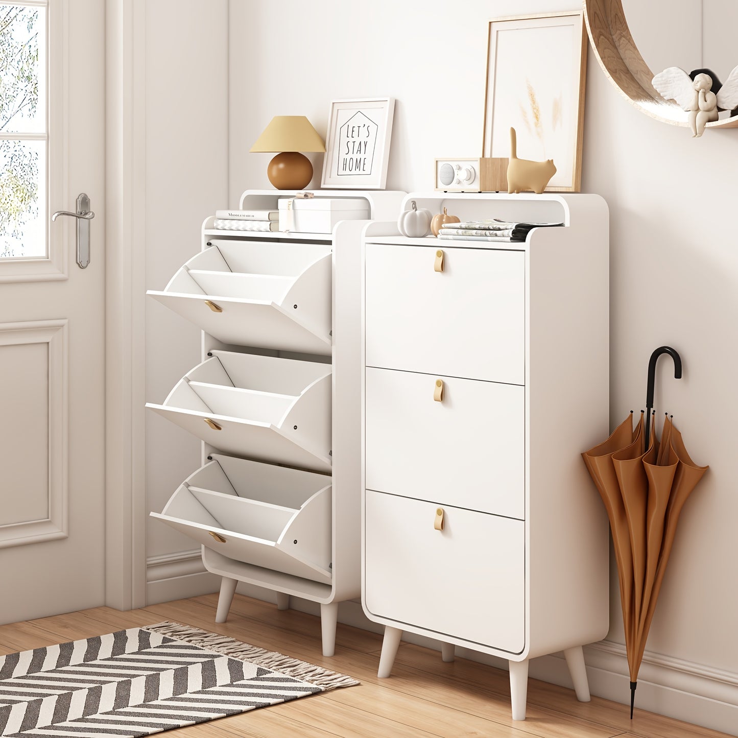 Schoenenkast – Schoenenrek – Schoenopberger – Schoenenkast – Schoenendisplay – Wit Metaal – 3 Inklapbare Lades – Ruimtebesparend Smal Design