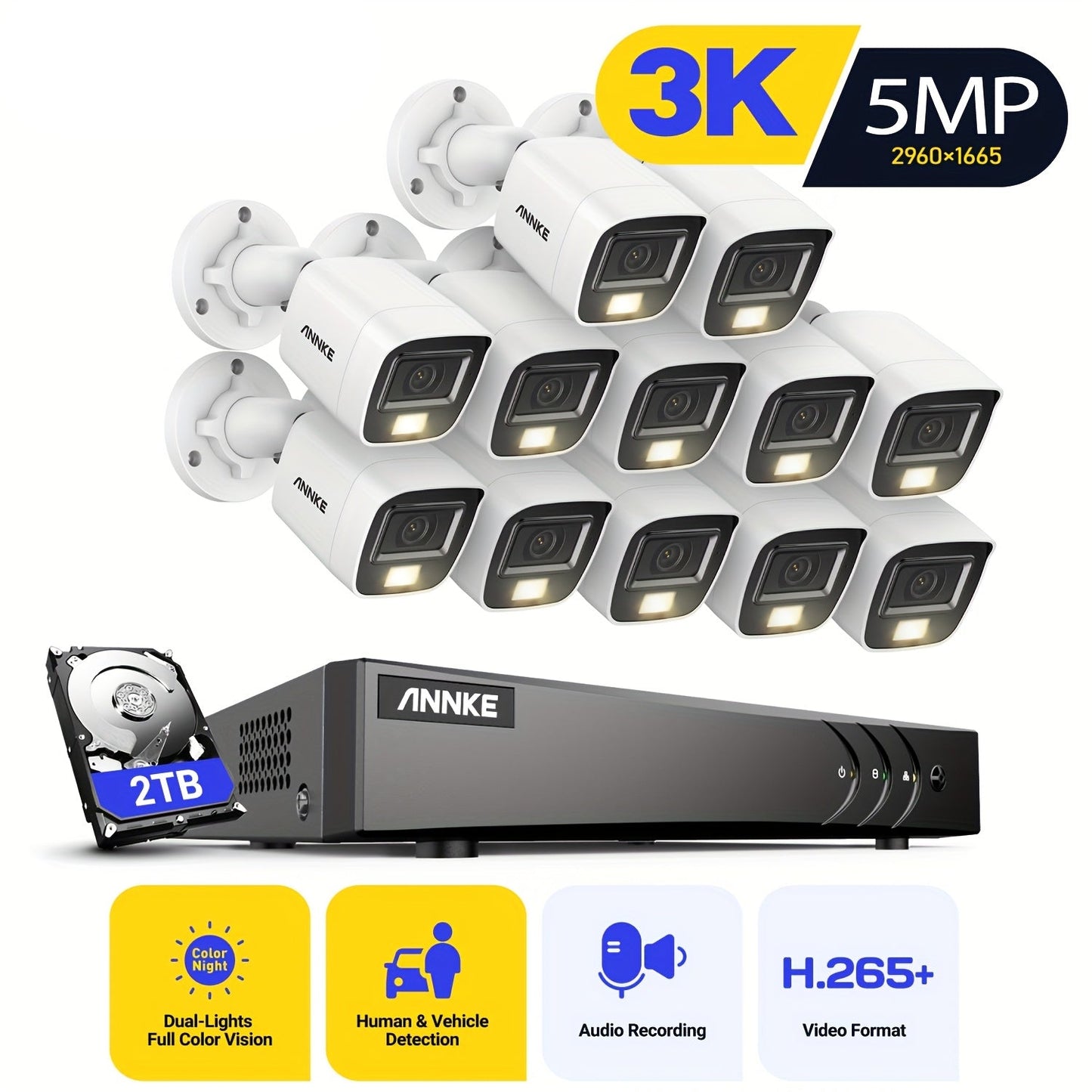Beveiligingscamera – Camerabewaking – Buitencamera – Bewakingscamera – CCTV Camera – 3K 5MP Resolutie – Kleurennachtzicht & Microfoon