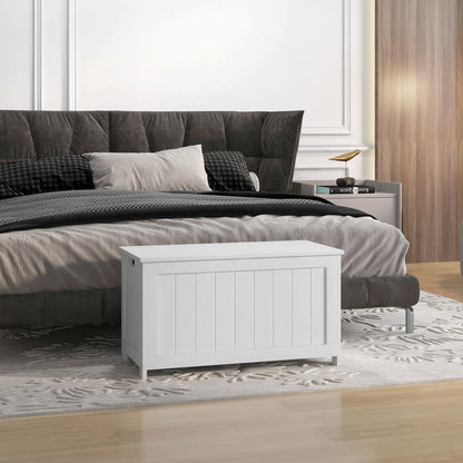 Large White MDF Storage Chest with Flip-Top Lid & 2 Sturdy Handles - 81x40x46cm Multi-Purpose Toy Box, Organizer for, Clothes, Blankets - Durable Rectangular Furniture for Bedroom, Playroom, Home Organization - Modern Design