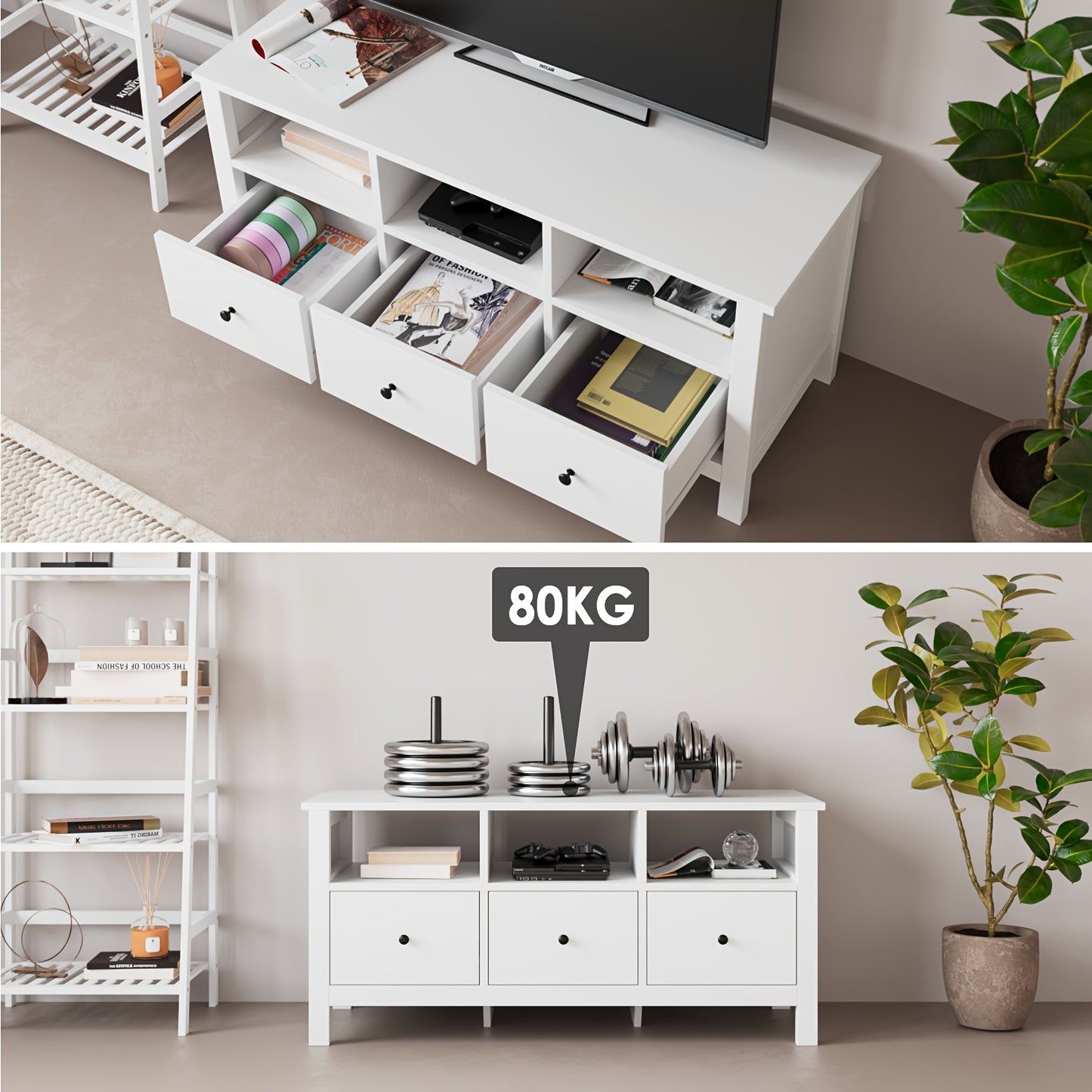 Tv-meubel – Tv-kast – Mediameubel – Tv-meubel met Laden – Dressoir – Modern Wit – Stevig MDF & Houtplaat – 4 Laden & Open Planken