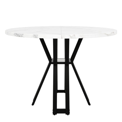 Round Dining Table (100 X 100 X 76 Cm), Lightweight And Luxurious Round Table For 4-6 People, Suitable For Dining Room And Living Room, Marbled MDF Tabletop, 2 Colors Available