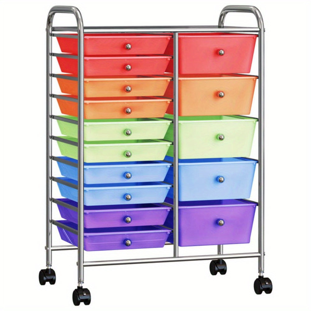 Ladenkast – Ladekast – Ladenkastje – Opbergkast – Commode – XXL formaat – 15 gekleurde lades – Duurzaam kunststof – Mobiel met wieltjes