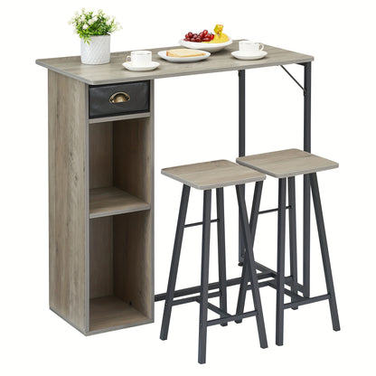 Eettafelset – 3-Delig Tafelset – Eettafel Met Stoelen – Bistroset – Keukentafel Set – Compact Rechthoekig Ontwerp – Opberglade En Planken – Vintage Bruin