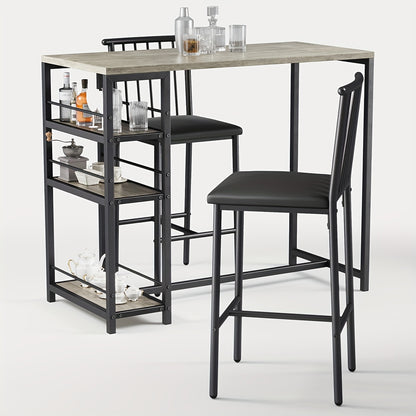 Eettafelset – Eettafel Set – Eetkamerset – Keukentafel Set – Bistroset – Compact Design – Stevige Hardhouten Constructie – Donkerbruin/Zwart – Met Opbergrek – 3-delig met Gestoffeerde Stoelen