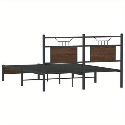 Houten Bedframe – Bed Frame – Slaapbed – Bedbank – Ledikant – Zwart-Wit Design – 150x200 cm – Kunststof Hout – Eenvoudige Montage