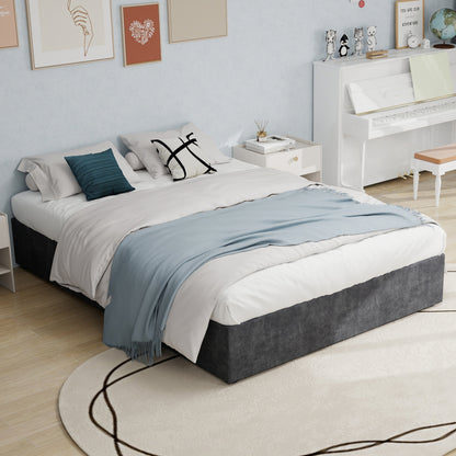Bedframe 160x200 – Bedombouw – Tweepersoonsbed – Opbergbed – Gestoffeerd Bed – Grijs Nederlands Fluweel – Gaslift Opbergruimte – Modern Minimalistisch Design