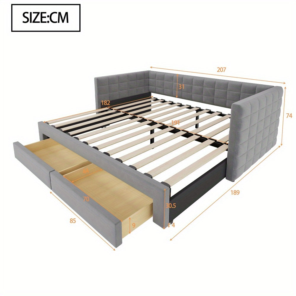 Bankbed – Slaapbank – Opklapbed – Klapbank – Zetelbed – 3-in-1 Multifunctioneel – Opberglades – 90x190 cm – Grijze Katoen-linnen Bekleding – Stevige Lattenbodem