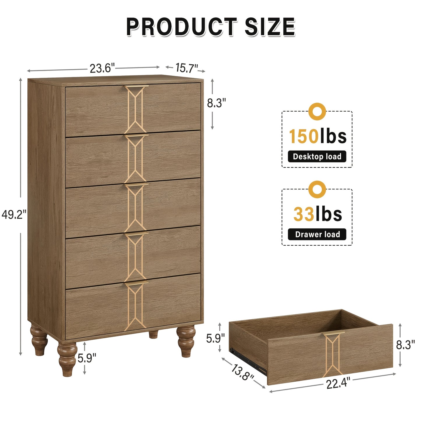 Ladekast – Opbergkast – Kast – Dressoir – Kledingkast – Vrijstaand – Eikenhout – Diepe Lades – Ruimtebesparend – Vintage Design