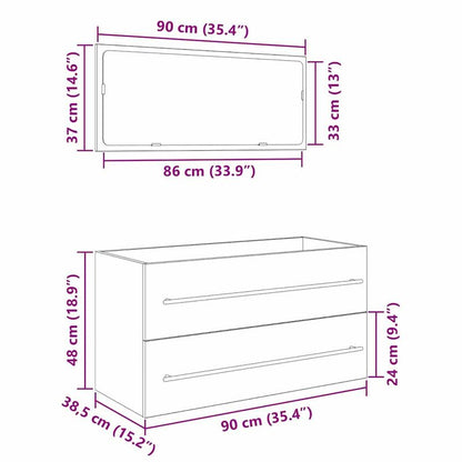Badkamerkast – Badkamermeubel – Opbergkast – Spiegelkast – Halmeubel – Zwart Eiken Spiegel – Compact 90x45x1,5 cm – Hoogwaardig Engineered Wood