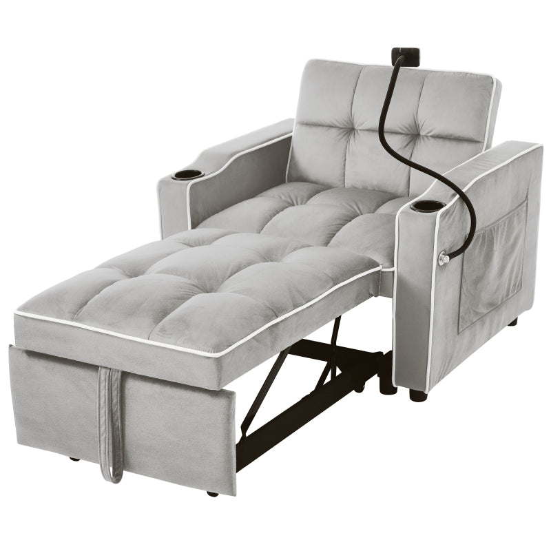 3-in-1 Uitschuifbare Sofa Bed – Slaapstoel – Fauteuil – Uitklapbed – 1-Persoonsbed – Ingebouwde Bekerhouders – Telefoonhouder – Compact 83x167x76 cm