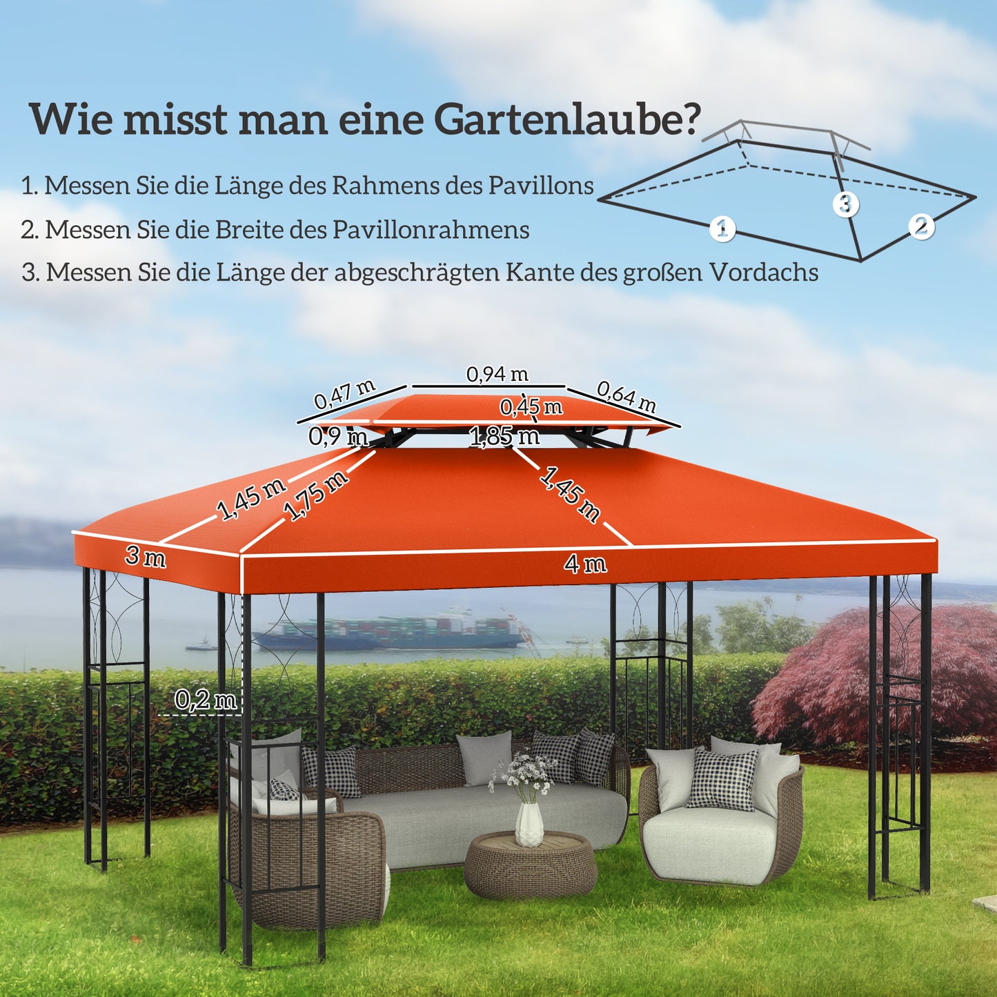 Vervangend Dak Tuinpaviljoen – Paviljoendak – Overkapping Dak – Polyester Dak – Koffiekleur – 3x4 Meter – Waterbestendig – Eenvoudige Installatie