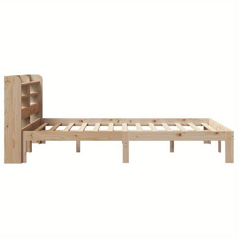 Solid Wood Bed Frame with Headboard - 160x200cm Removable & Durable Headboard, Contemporary Style, No Assembly Required, Easy-Clean Surface for Smooth Bedding Storage, Bedroom Furniture, Modern Bedroom Decor, Natural Wood Fin