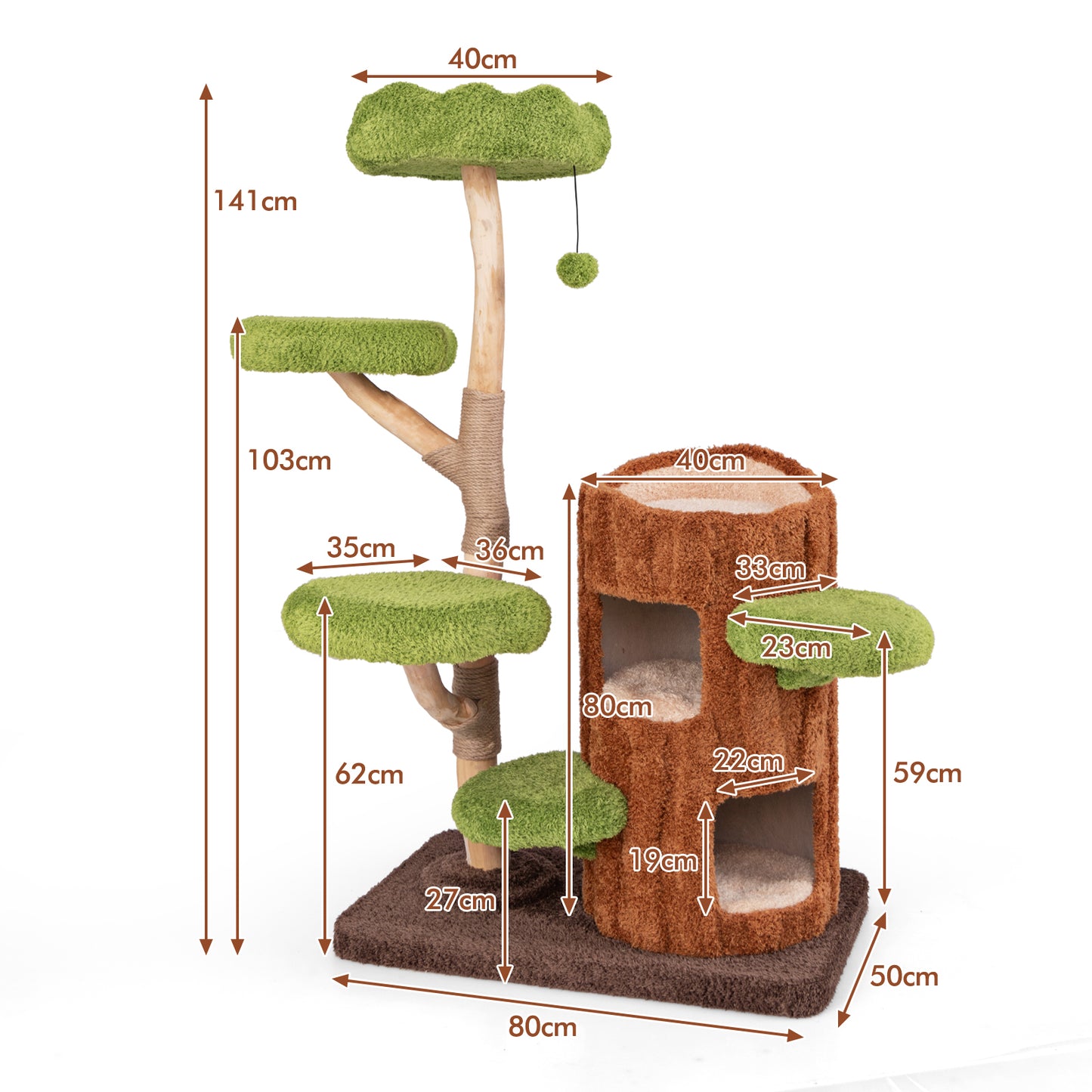 Kattenklimtoren – Krabpaal – Klimmeubel – Kattenboom – Speeltoren – Perenhout En Sisal – Hoog Uitkijkpunt Met Zachte Kussens