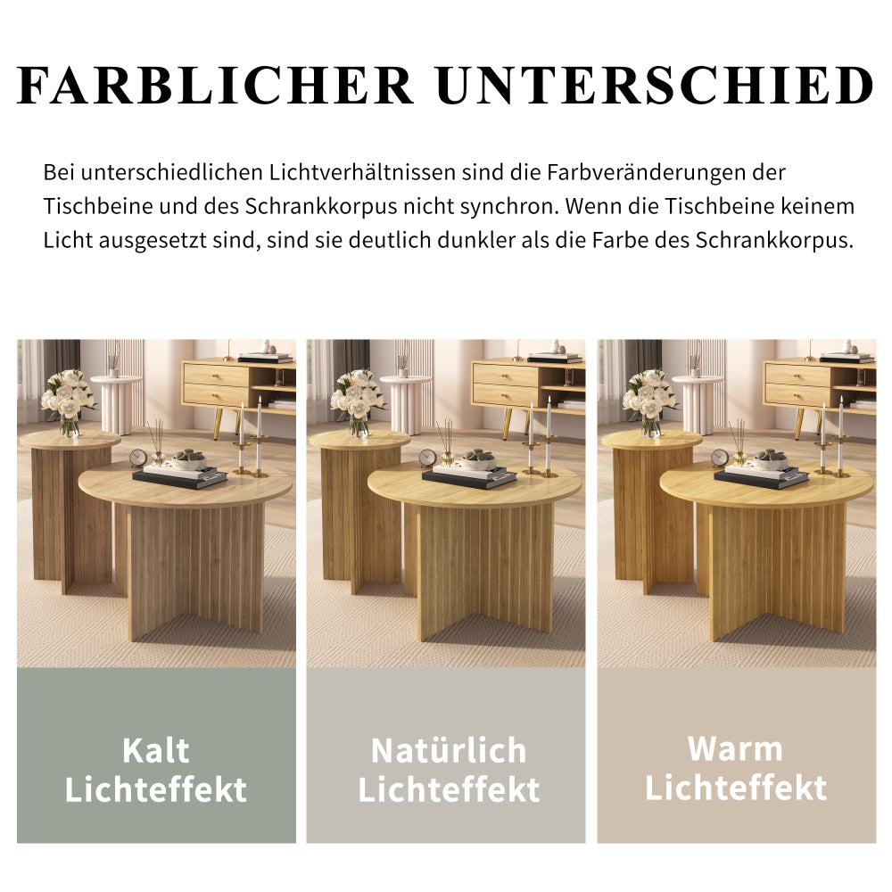 Nesting Salontafel Set – Salontafel – Bijzettafel – Woonkamer Tafel – Rond Tafel – Scandinavisch Design – Compact & Multifunctioneel – Hoogwaardig MDF Met Licht Houtafwerking