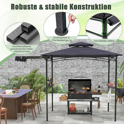 Grill Gazebo – Barbecue Overkapping – BBQ Tent – Tuinoverkapping – Buitenkeuken – Zijluifel Met Hydraulische Steunen – Dubbel Dak Voor Ventilatie – 318x153x250 cm