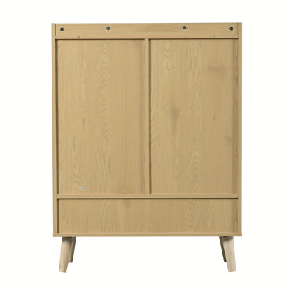 Natural Rattan Shoe Cabinet with Double Doors And Five Shelves for Entryway. with Wooden Handles And Solid Wood Legs. Dimensions: W80/H105/D35cm.