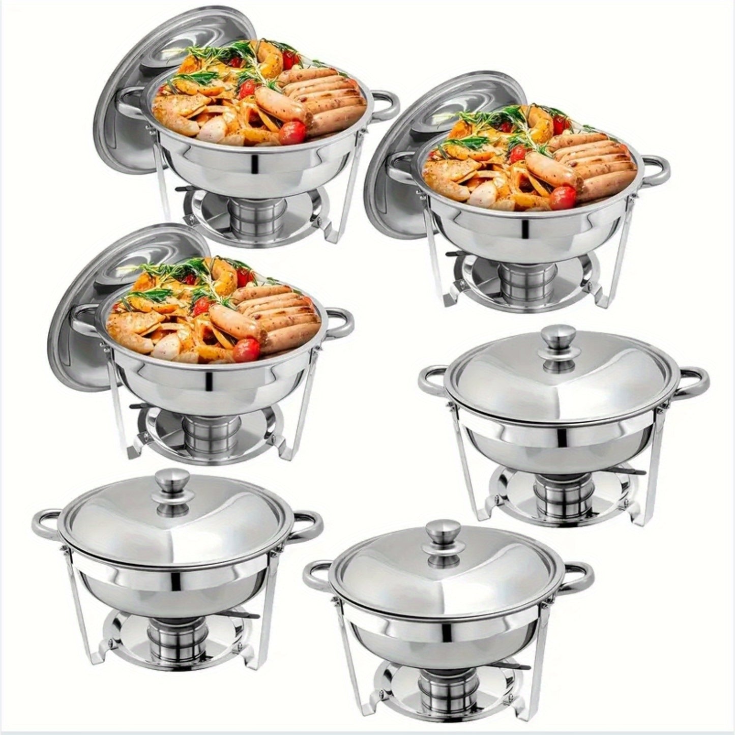 Chafing Dish – Buffetwarmer – Warmhoudschaal – Warmhoudplaat – Bain Marie – 6-delige RVS Set – 5 Qt Inhoud – Werkt Zonder Stroom