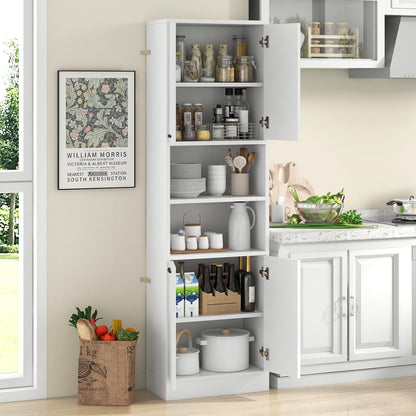 Opbergkast – Hoge Kast – Keukenkast – Dichte Deuren Kast – Open Planken Kast – 190 cm Hoog – Anti-Kantelbeveiliging & Stevig MDF Materiaal – Wit Naturel
