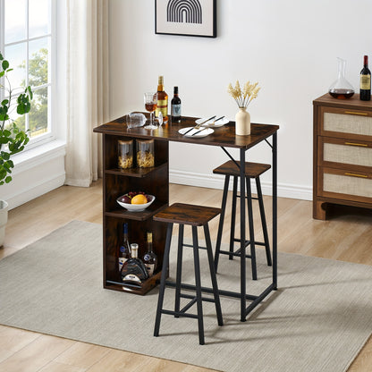 3-delige Barset – Barkrukset – Bistroset – Keukentafelset – Eettafelset – Compact Design – MDF Metalen Frame – Bruin