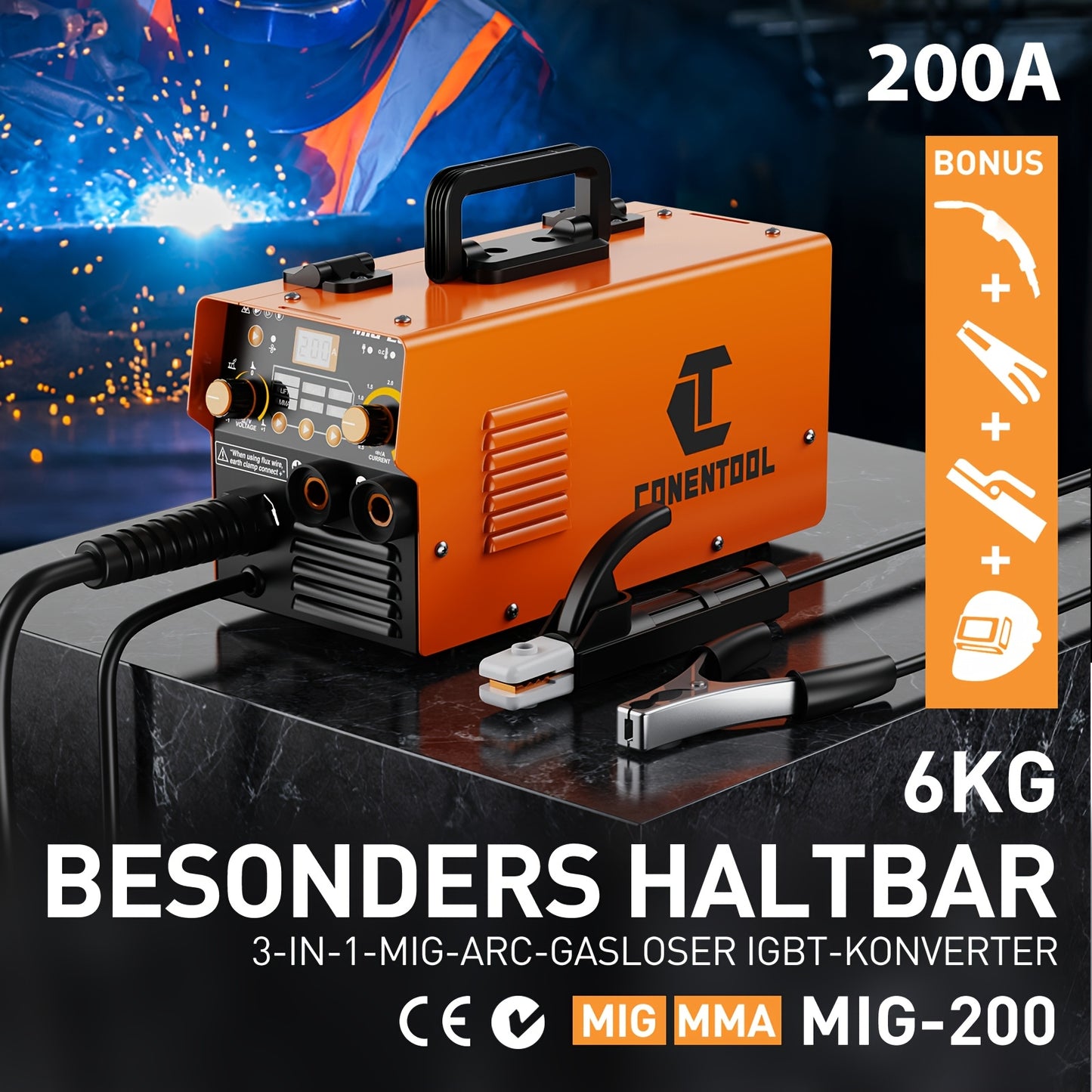 MIG Lasmachine – MMA Lasapparaat – TIG Lasser – Lasinverter – 3-in-1 Lasmachine MIG-200 – 200A Stroom – IGBT Inverter Technologie