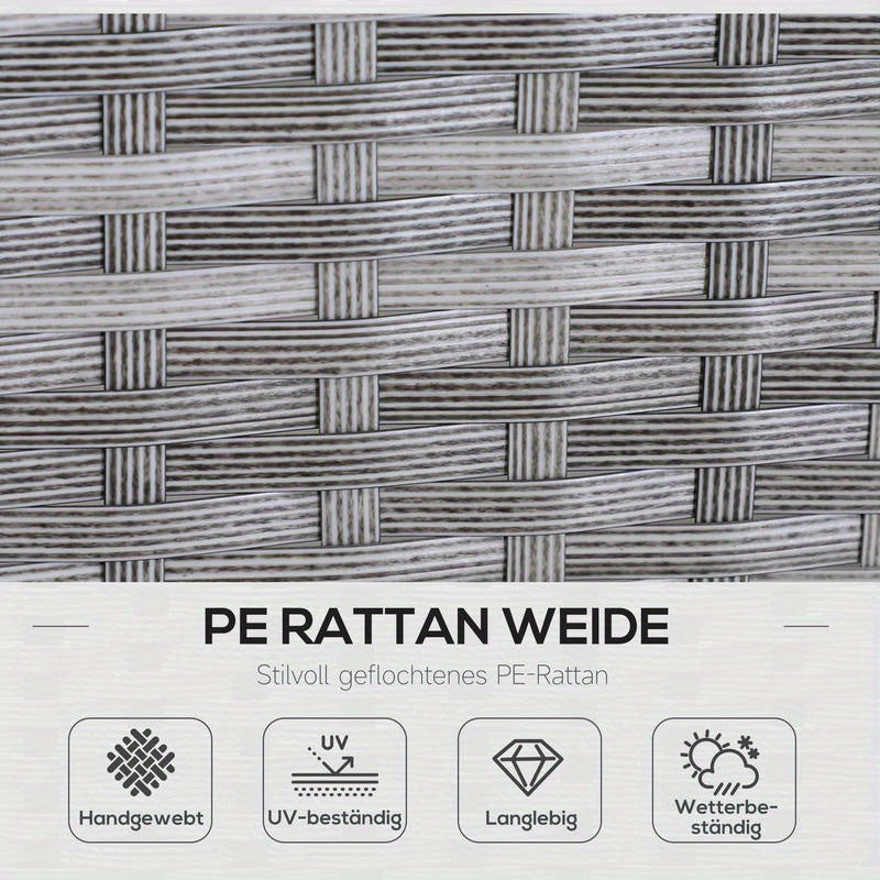 5-Tlg. Gartenmöbel Set, Rattan Sitzgruppe Mit Fußhocker, Metall, Grau, 142 X 60 X 75 Cm