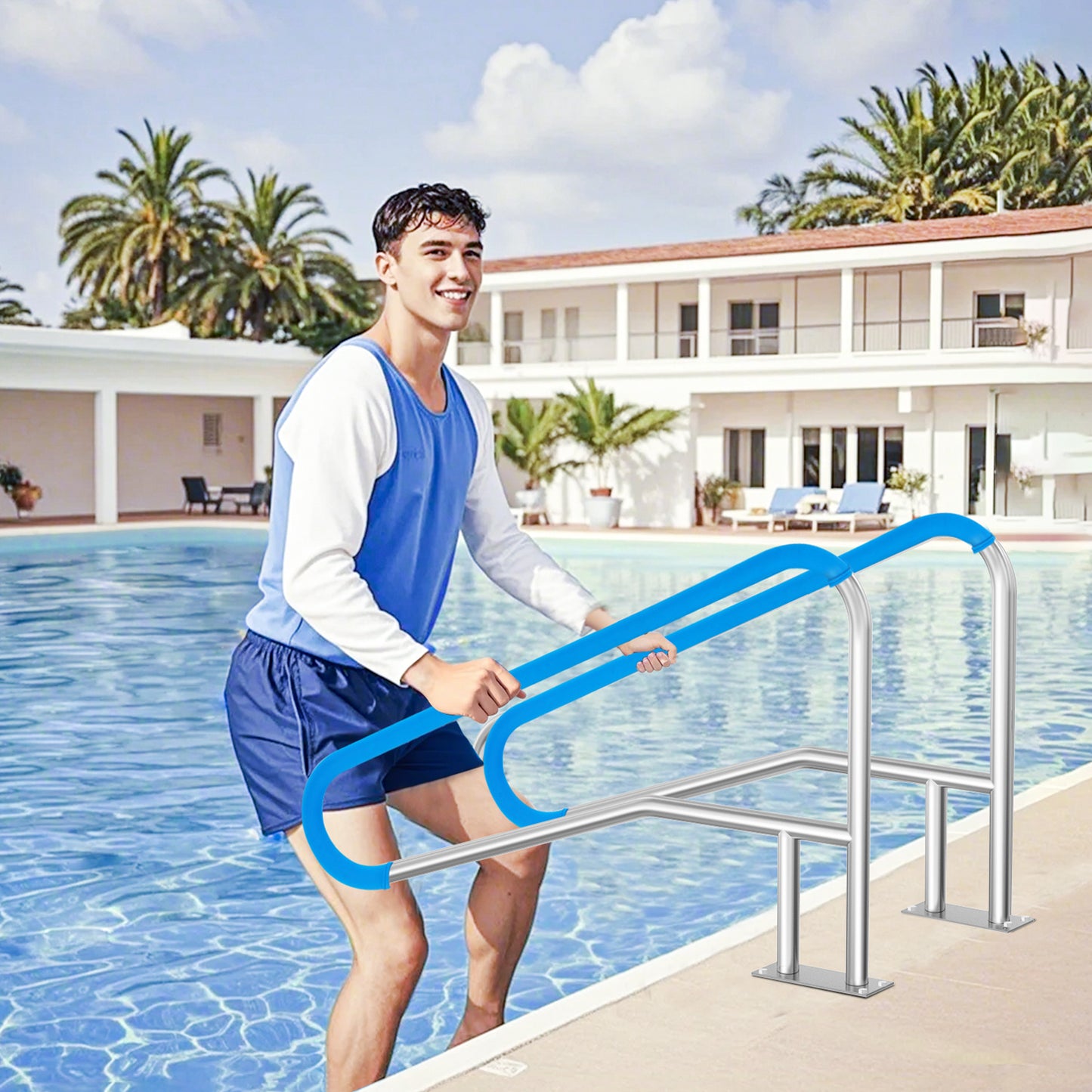 Zwembadtrap – Zwembadladder – Zwembadhandgreep – Poolrail – Roestvrijstalen Handgreep – 55 x 32 Inch – Duurzaam 304 RVS – Antislip Veiligheid