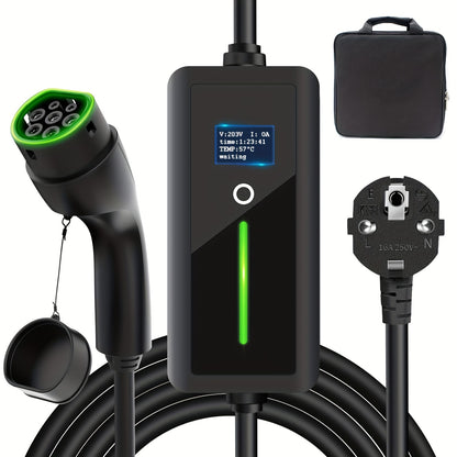 Type 2 Mobiele Oplader – Laadkabel Elektrische Auto – EV Laadsnoer – Oplaadkabel USB-C – Type 2 Stekker – 7,5 Meter – 16 Ampère – 3,5 kW Veilig Laden