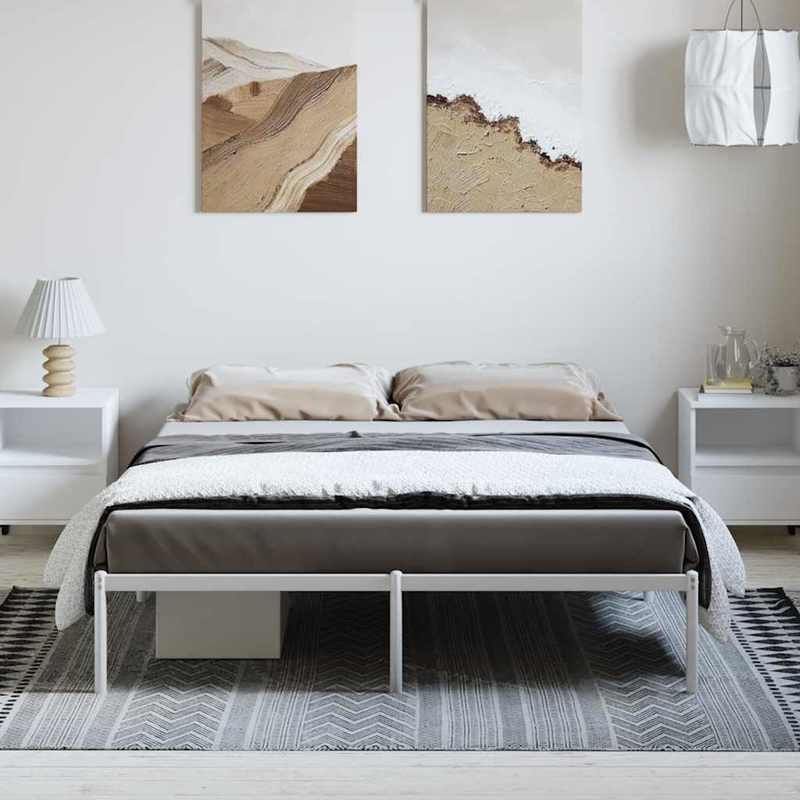 Modern White Metal Bed Frame with Sturdy Steel Construction - Heavy-Duty Platform Bed, No Box Spring Needed, Easy Assembly, 59"x79" (150x200cm) Size, Minimalist Design for Contemporary Bedrooms, Durable Metal Frame with Under