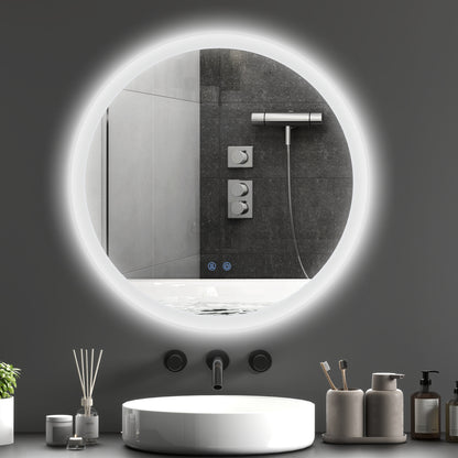 Badkamerspiegel – Wandspiegel – Spiegel – Make-upspiegel – Scheerspiegel – LED-Verlichting – Antidampfunctie – Wit met Zilverkleurige Accenten