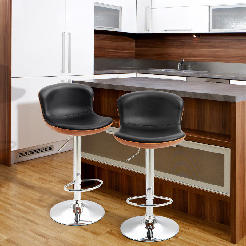 Barstoel – Barkruk – Barstoel Kruk – Keukenstoel – Barkrukken Set – Verstelbaar In Hoogte – 360° Draaibaar – Zwart Kunstleer – Met Rugleuning En Voetsteun – Max 120 kg – 46x53,5x85-106 cm