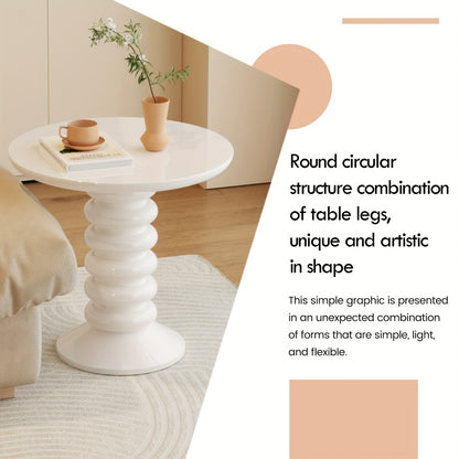 Bijzettafel – Sidetable – Nachtkastje – Salontafel – Banktafel – Ronde Vorm – Melkachtig Wit – Compact Formaat – Eenvoudige Montage