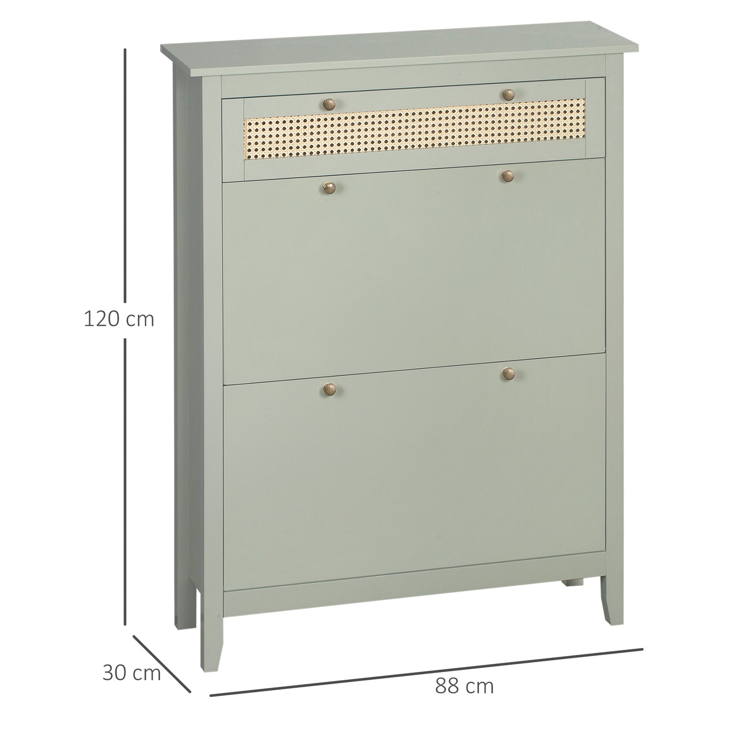 Schoenenkast – Schoenopberger – Schoenrek – Schoenmeubel – Opbergkast – Watergroen Boho Design – Rattan Look – 2 Klapdeuren – Verstelbare Planken – Lade – Compact 88x30x120 cm – MDF & PP Rattan