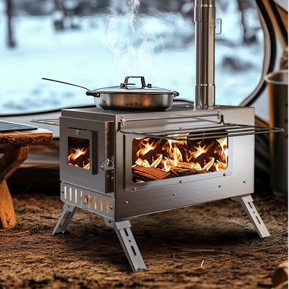 Houtkachel – Campingkachel – Tentkachel – Houtkachel Draagbaar – Outdoor Houtkachel – RVS – 7 Schoorsteenpijpen – Compact & Lichtgewicht